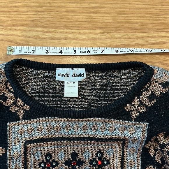 David David Vintage Metallic Cotton Sweater Rhinestones Size Medium - Picture 11 of 11